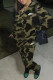 Army Green Fashion Casual Camouflage Print Embroidered Hooded Collar Long Sleeve Two Pieces