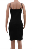 Black Sexy Casual Print Backless V Neck Sling Dress
