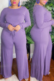 Purple Casual Solid Split Joint O Neck Plus Size Jumpsuits