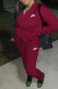 Burgundy Fashion Casual Solid Embroidered Zipper Hooded Collar Long Sleeve Two Pieces