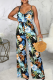 Multicolor Sexy Print Patchwork Spaghetti Strap Straight Jumpsuits