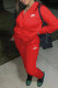 Red Fashion Casual Solid Embroidered Zipper Hooded Collar Long Sleeve Two Pieces