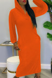 Fluorescent Green Fashion Casual Solid Ripped Hooded Collar One Step Skirt Dresses