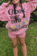 Pink Casual Street Letter Print O Neck Long Sleeve Two Pieces
