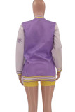 Purple Fashion Casual Letter Print Patchwork Outerwear