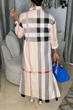 Multicolor Fashion Casual Plaid Patchwork Turndown Collar Straight Dresses