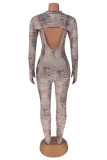 Multicolor Sexy Casual Print Hollowed Out Half A Turtleneck Long Sleeve Two Pieces
