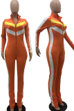 Orange Sexy Solid Patchwork Turndown Collar Skinny Jumpsuits