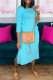 Sky Blue Casual Solid Make Old Slit O Neck Straight Dresses
