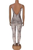Multicolor Sexy Casual Print Hollowed Out Half A Turtleneck Long Sleeve Two Pieces