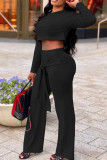 Red Casual Solid Bandage Patchwork O Neck Long Sleeve Two Pieces