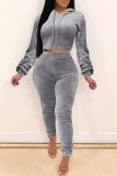 Red Casual Solid Patchwork Hooded Collar Long Sleeve Two Pieces