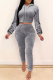 Grey Casual Solid Patchwork Hooded Collar Long Sleeve Two Pieces