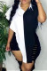 Black White Sexy Print Hollowed Out Patchwork Buckle Asymmetrical Turndown Collar Tops