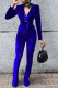 Royal Blue Casual Solid Patchwork Turn-back Collar Long Sleeve Two Pieces