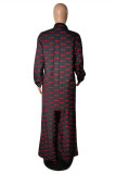 Black Fashion Casual Letter Print Cardigan Turndown Collar Long Sleeve Two Pieces