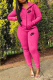 Rose Red Casual Patchwork Print Solid Embroidered Hooded Collar Long Sleeve Two Pieces