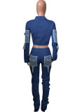 White Street Solid Patchwork Turndown Collar Long Sleeve Two Pieces