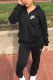 Black Casual Patchwork Print Solid Embroidered Hooded Collar Long Sleeve Two Pieces