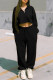 Black Casual Solid Patchwork Zipper Collar Long Sleeve Two Pieces
