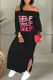 Black Casual Print Patchwork Off the Shoulder Straight Dresses
