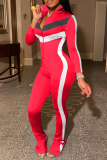 Red Sexy Solid Patchwork Turndown Collar Skinny Jumpsuits