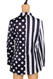 Black And White Fashion Casual Print Patchwork Turndown Collar Outerwear