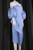 Sky Blue Fashion Elegant Solid Patchwork Strapless One Step Skirt Dresses
