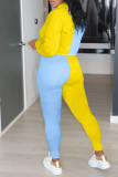 Blue Yellow Fashion Casual Patchwork Basic Turndown Collar Long Sleeve Two Pieces