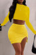Yellow Sexy Solid Patchwork O Neck Long Sleeve Two Pieces