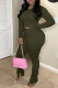 Ink Green Fashion Casual Solid Fold O Neck Long Sleeve Two Pieces