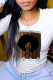 White Fashion Street Print Patchwork O Neck Tops