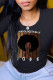 Black Fashion Street Print Patchwork O Neck Tops