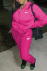 Pink Fashion Casual Solid Embroidered Zipper Hooded Collar Long Sleeve Two Pieces
