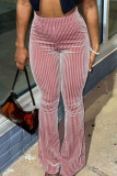 Red Casual Solid Patchwork Boot Cut High Waist Speaker Solid Color Bottoms