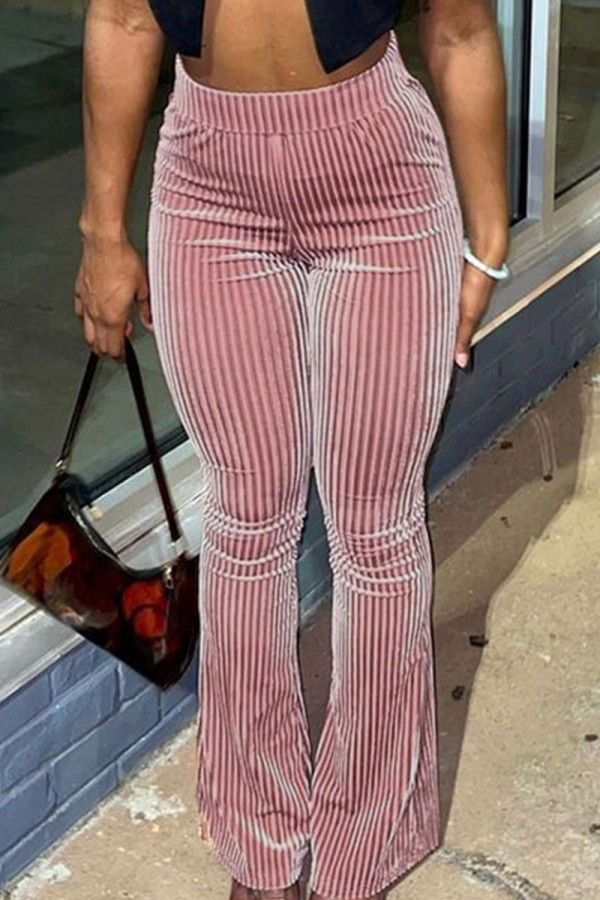Red Casual Solid Patchwork Boot Cut High Waist Speaker Solid Color Bottoms