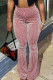 Red Casual Solid Patchwork Boot Cut High Waist Speaker Solid Color Bottoms