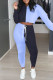 Blue Black Fashion Casual Patchwork Basic Turndown Collar Long Sleeve Two Pieces