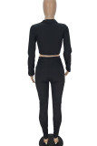 Coffee Sexy Solid Patchwork Buckle Fold O Neck Long Sleeve Two Pieces