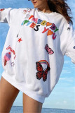 White Fashion Casual Print Basic O Neck Tops