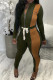 Army Green Casual Solid Patchwork Zipper Zipper Collar Long Sleeve Two Pieces