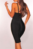 Black Sexy Casual Print Backless V Neck Sling Dress