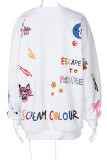White Fashion Casual Print Basic O Neck Tops
