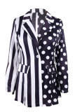 Black And White Fashion Casual Print Patchwork Turndown Collar Outerwear