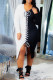 Black Fashion Casual Patchwork Bandage V Neck Long Sleeve Dresses