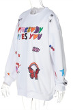 White Fashion Casual Print Basic O Neck Tops