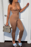 Khaki Sexy Solid Patchwork Halter Skinny Jumpsuits