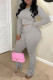 Grey Fashion Casual Solid Fold O Neck Long Sleeve Two Pieces