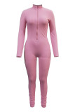 Pink Fashion Casual Solid Half A Turtleneck Jumpsuits