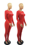 Red Fashion Casual Letter Basic O Neck Long Sleeve Two Pieces